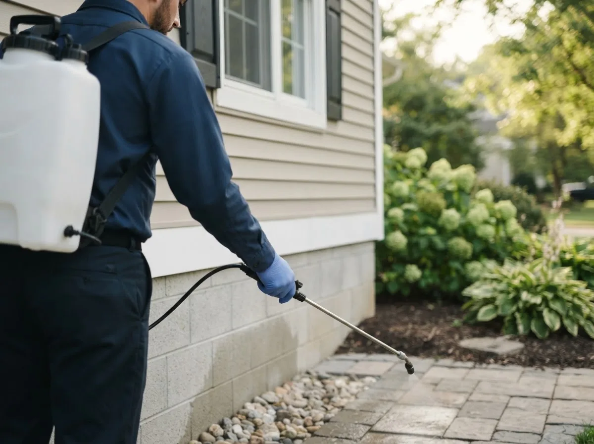 Pest control technician inspecting a home in Clay, WV